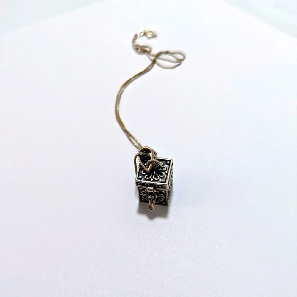 Prayer Box Charm 925 Locket With Necklace, EUC